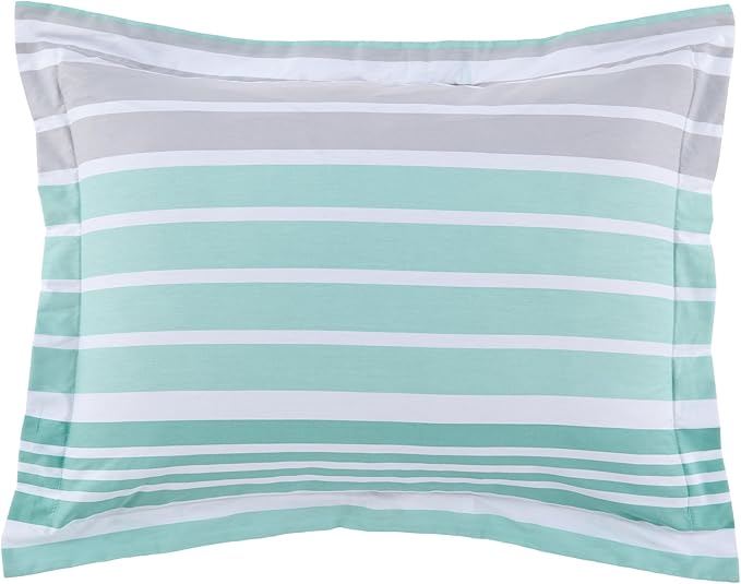 Levtex Home - Truro Spa Duvet Cover Set - King Duvet Cover + Two King Pillow Cases - Stripe - Spa, Grey and White - Duvet Cover (106 x 94in.) and Pillow Case (36 x 20in.) - Cotton