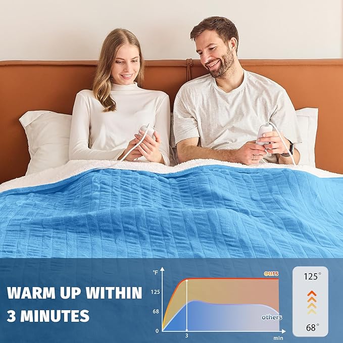 Heated Electric Blanket King Size - 90" x 100" Heating Blanket with Dual Control, 10 Heating Levels & 8 Hours Auto Off, Soft Warm Flannel Blanket, Christmas Birthday Gifts for Senior Grandma