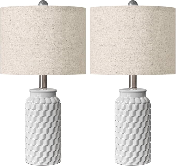 20.5" White Modern Ceramic Bedside Lamp Set of 2 for Bedroom Decor Farmhouse Table Lamp for Living Room Office Dorm
