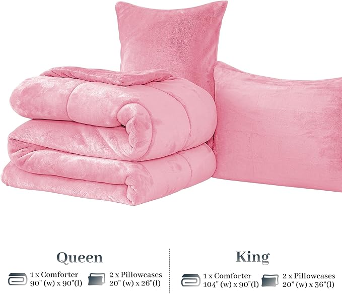 YIYEA Fluffy King Size Comforter Set, Luxury Faux Fur Comforter, Ultra Soft Plush Fuzzy Velvet Bedding Comforter Sets for Fall Winter, Cozy Warmth, No Shedding, 3PC, King, Pink