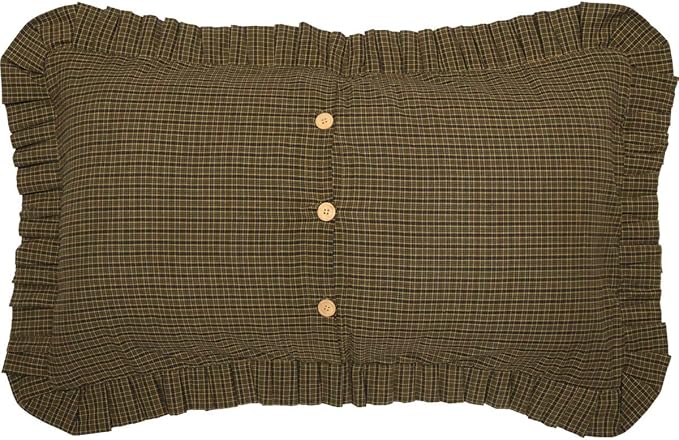 VHC Brands Tea Cabin Rustic King Sham Green Patchwork Cotton Hand Quilted Rectangle Bedroom Decor