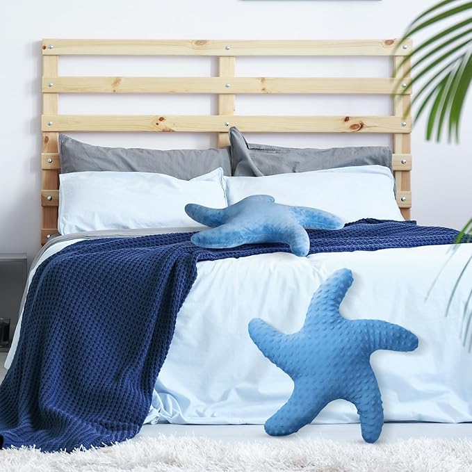 Fumete Starfish Pillow Beach Starfish Shaped Throw Pillows 20'' Stuffed Animal Cute Plush Coastal Decor Ocean Star Pillow Plush Cushion for Bedroom Living Room Sofa Couch(Dark Blue,2 Pcs)