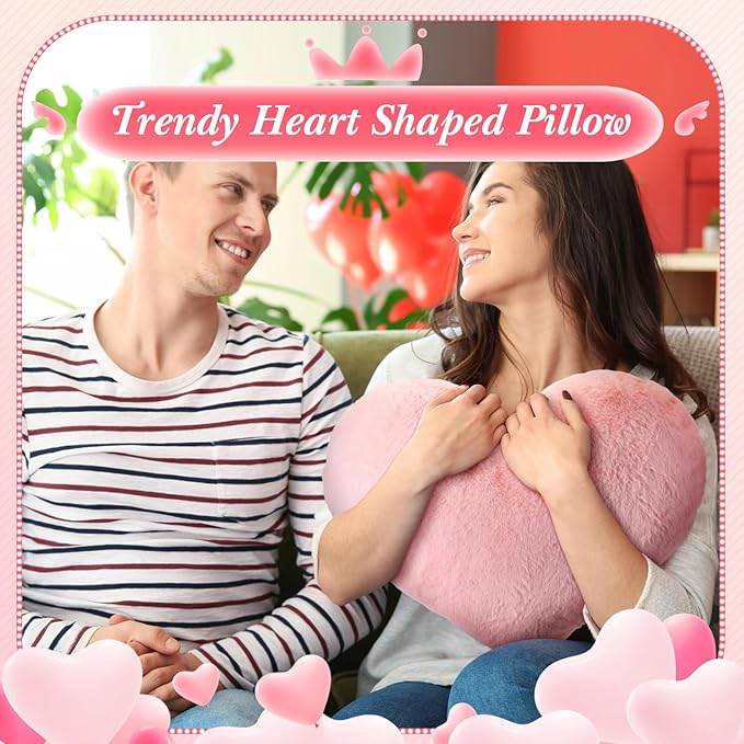 Suzile 6 Pcs Valentine‘s Day Plush Heart Shaped Pillow Fluffy Cute Heart Throw Pillows 18 x 14 Inch Decorative Back Cushions Decoration for Bed Sofa Dining Cars Women
