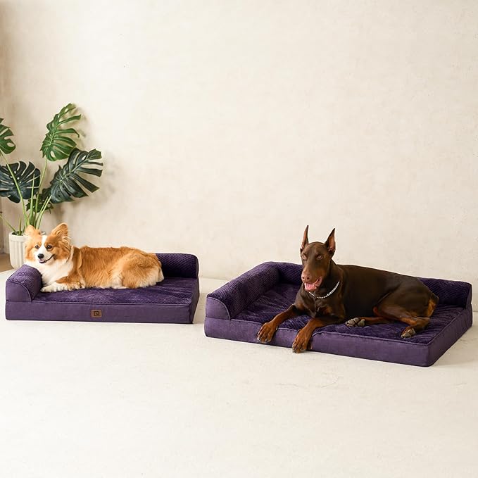 EHEYCIGA Extra Large Dog Bed Othorpedic, Memory Foam XL Dog Bed with Washable Removable Cover, Waterproof Pet Sofa Couch XLarge Size Dogs with Nonskid Bottom, 44x32x6.5, Purple