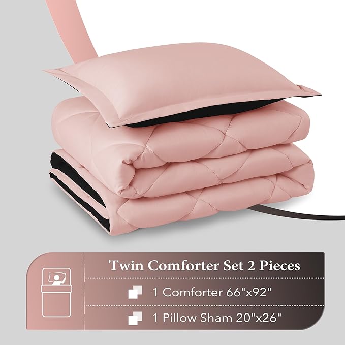 downluxe Twin Comforter Set - Pink and Black Twin Comforter, Soft Bedding Sets for All Seasons -2 Pieces - 1 Comforter (66"x92") and 1 Pillow Sham(20"x26")