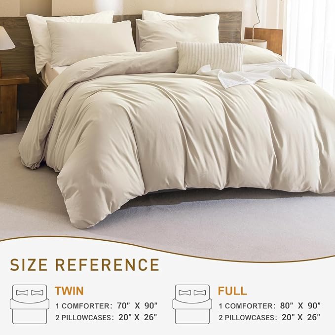 CozyTide Cotton Comforter Full Size,Solid Color Wheat Full Bedding Set,Lightweight Fluffy Ultra Soft Comforter Set 3 Pieces