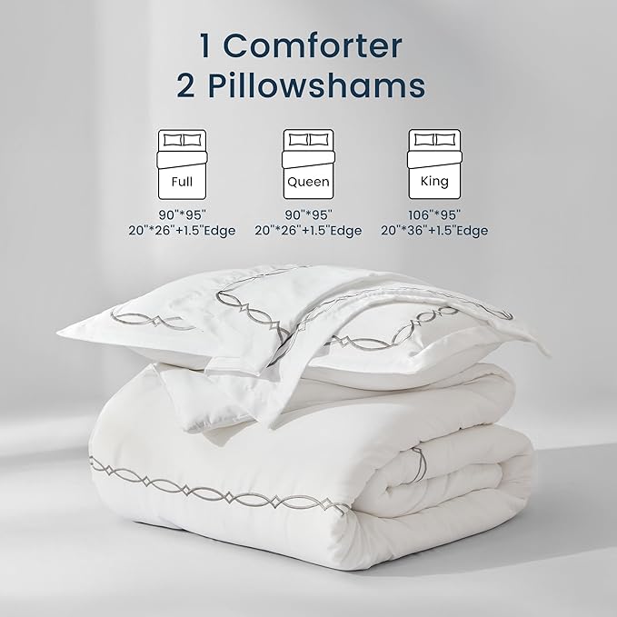 SLEEP ZONE Fall King Comforter Set, Luxury Hotel Collection Comforter, 3 Pieces Fluffy Lightweight Down Alternative Duvet Insert with Embroidered Stripes (Geometric Diamonds, King)