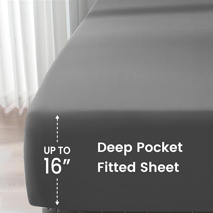 SLEEP ZONE Twin Comforter Set, 7 Pieces Comforter Bed in A Bag, Solid Color All Season Soft Down Alternative Comforter & Luxurious Microfiber Bed Sheets (Grey Square, Twin)