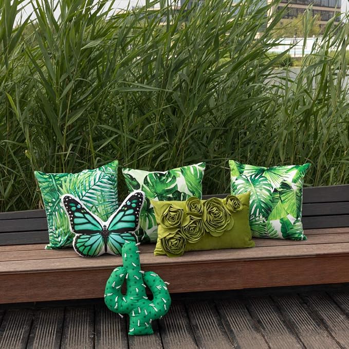 JWH 3D Butterfly Pillow Decorative Animal Throw Pillow Aesthetic Stuffed Plush Accent Pillow Case Colorful Pillowcase Cute Cushion Bed Couch Bedroom 13x15 Inch Black Green