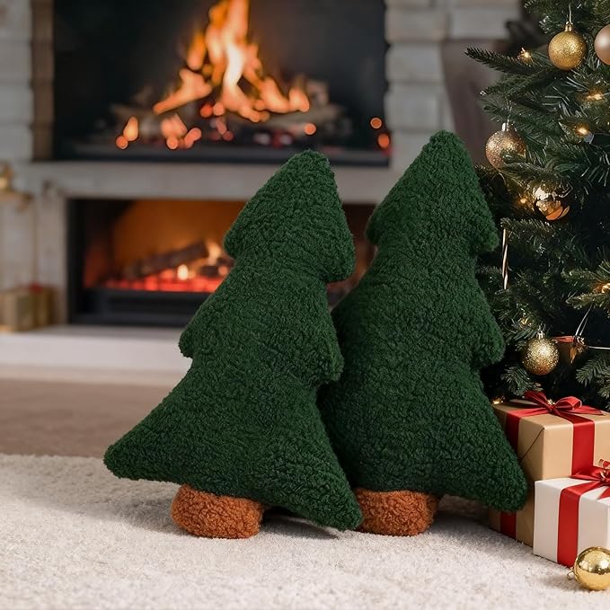 Artmag Christmas Pillows, Decorative Christmas Tree Pillow Set of 2 Stuffed Tree Shaped Plush Pillow for Holiday Party Sofa Living Room Decoration (13" x 10.5", Green)