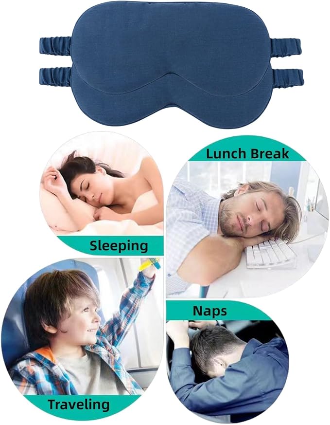 HBHLFZ Sleep Mask 2 Pack - Bamboo Viscose Fiber Sleeping Eye Mask - with Elastic Band/Headband - Comfort Sleeping Shade - for Nighttime Sleeping, Traveling & Napping(Navy Blue)