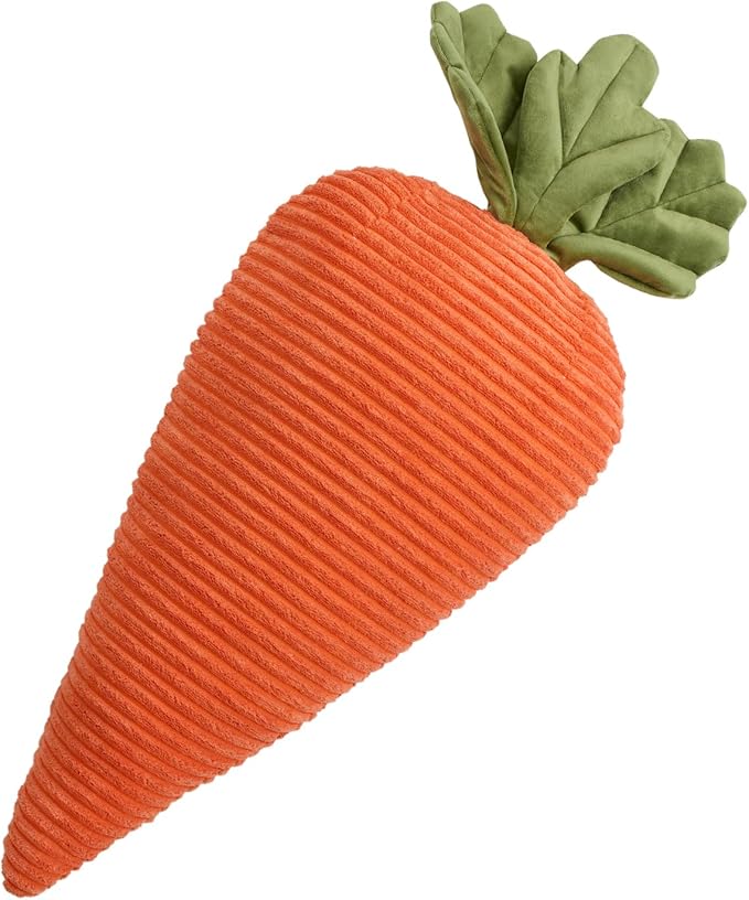 Phantoscope Fruit Shaped Pillows Series Happy Easter Carrot Shaped Pillow Fun Home Decor of Fruit Themed Cushion Corduroy Carrot with Leaves Decorative Pillow for Couch Bed, Orange, 22 x 10 inches