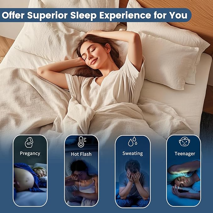 100% Linen Sheet Set Cal King Size Extra Deep Pocket Fits 18-24 Inch Mattress, Breathable & Soft, Smooth 4-Piece Set for Thick Mattresses Hotel Luxury Bedding(Cal King, Dusty Blue)