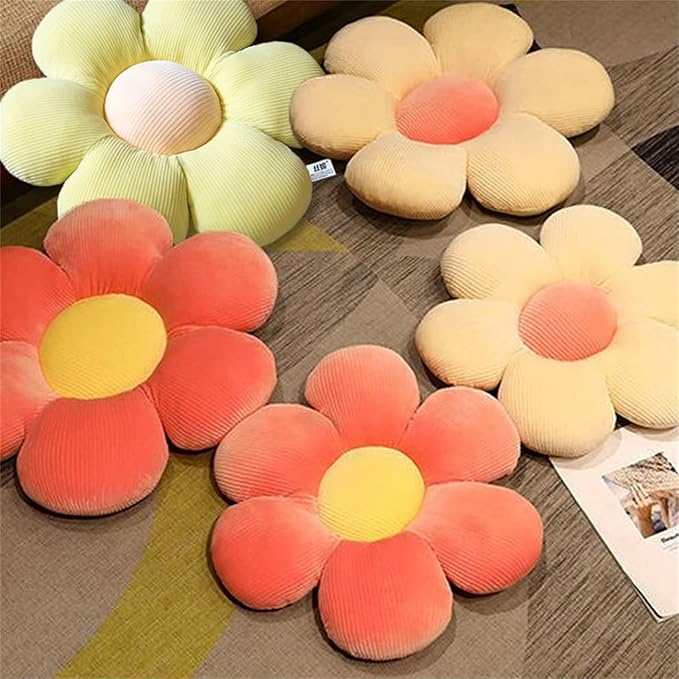 Flower-Shaped Cute Pillow, Flower Cushion, Reading Pillow and Leisure and Comfortable Pillow, Car Cushion (Beige/Green, 40cm*40cm)
