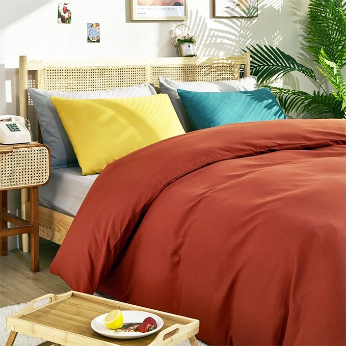 CLOTHKNOW Burnt Orange Full Comforter Set 3Pcs Rust Bedding Comforter Sets Soft Terracotta Comforter Caramel Comforter with 2 x Pillowcases