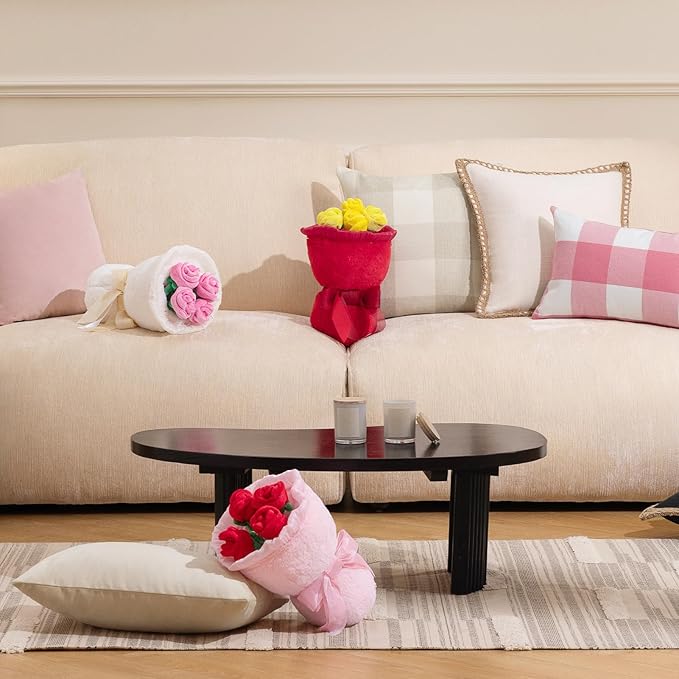 Phantoscope Valentine Pillows, Handcrafted Plush Rose Bouquet Shaped Pillow Valentines Day Decorations Throw Pillow for Home Living Room Sofa Couch, Off White, 10.5 X 10 Inches