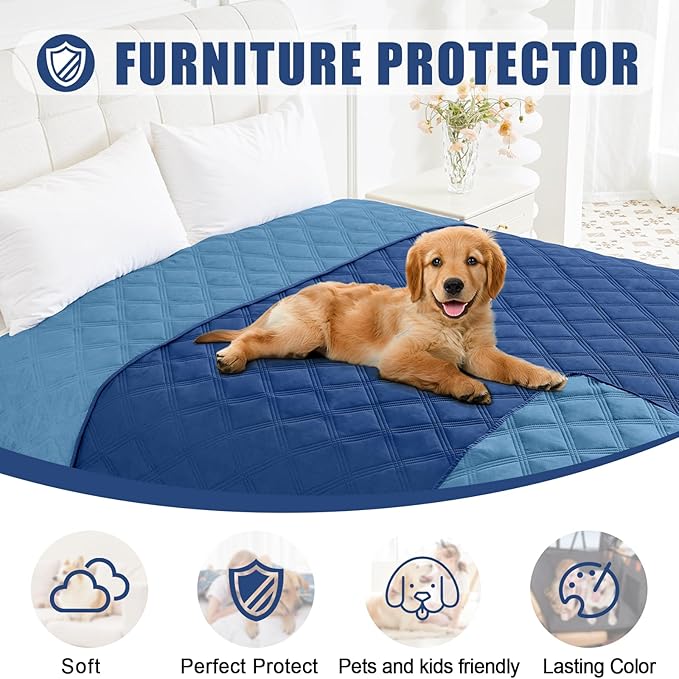 Smiry Waterproof Dog Bed Cover Blanket 82x102, Soft Reversible Pet Blanket, Washable Leakproof Cats Dogs Couch Cover for Sofa, Couch, Furniture, Navy/Blue