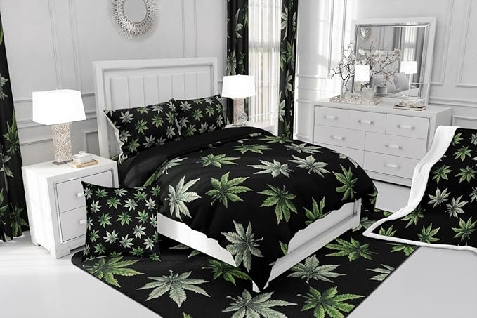 Erosebridal Green Leaves Comforter Set Full, Leaves Bedding for Kids Teens Adult,Tropical Botanical Down Comforter,Exotic Plant Bedding Comforter Sets,Luxury Soft
