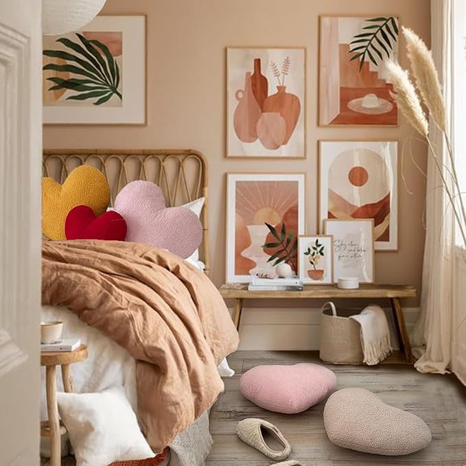 EastTree Heart Pillows, Pink Heart Shaped Pillows, Love Throw Pillows, Cute Sherpa Heart Decor, Small Fluffy Pillows, Women Girls Living Bedroom Home Decoration 10x13 Inch