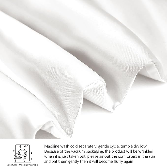 Whale Flotilla 3-Piece Reversible Silky Soft Queen Comforter Bedding Set, Luxurious Satin Comforters Full Size with 2 Satin Pillowcases, Lightweight Duvet for All Seasons, White
