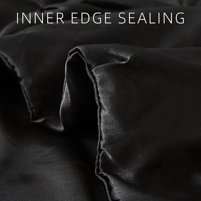 Satin Comforter Set Queen Size, 3-Piece Black Pinch Pleat Bedding Sets, Comforter, Pillowcases, Offering Exceptionally Soft and Smooth Comfort for All Season Use