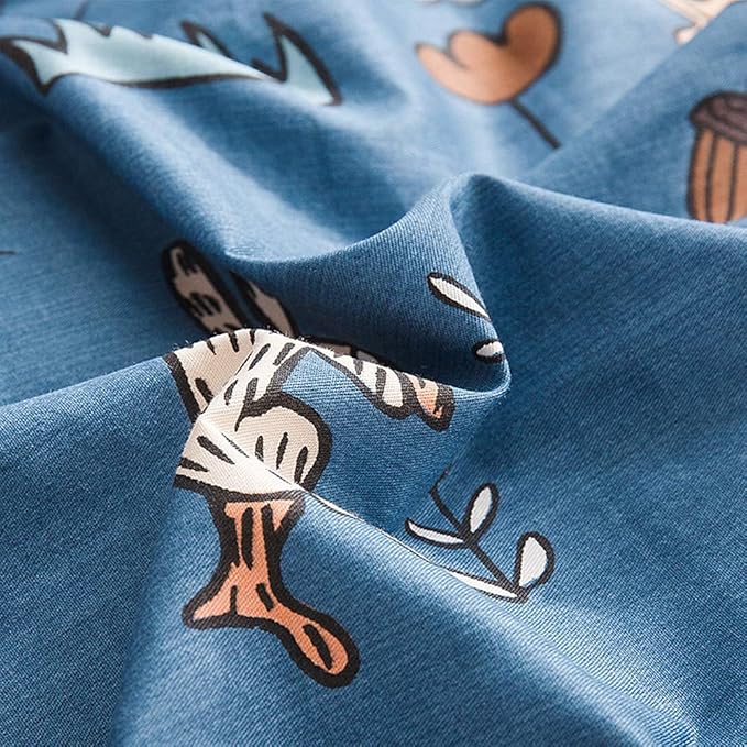 Houseri Blue Bear Twin Comforter Set 3 Pieces Toddler Boys Girls Navy Cartoon Woodland Bedding Sets Comfy Soft Kids Gift Fox Rabbit Forest Animal Painting Breathable Dark Color Bed Quilts Twin Size