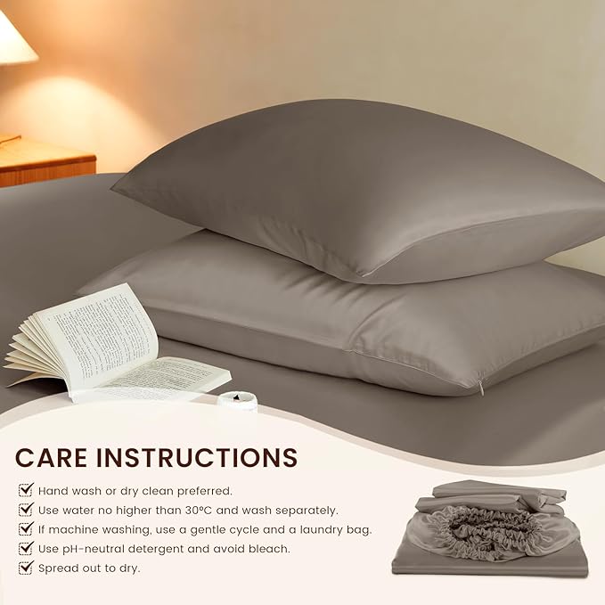 THXSILK Luxury Mulberry Silk Fitted Sheet Set 3 Pcs, King Silk Bed Sheet Set with 16" Deep Pockets, Soft & Cooling Sheets, 1 Fitted Sheet, 2 Pillowcases with Zipper Closure - Charcoal