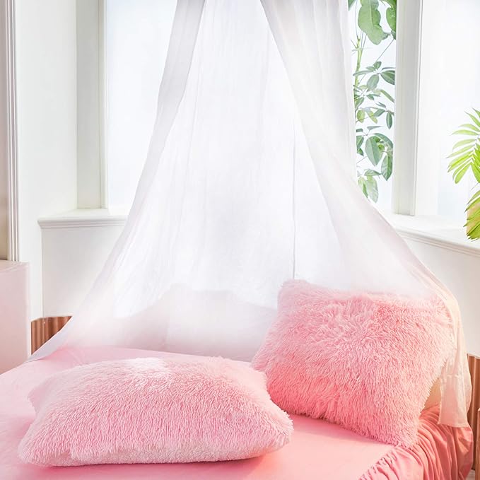 Joyreap 3-Piece Plush Shaggy Comforter Set, Full/Queen Size Luxury Faux Fur Sherpa Reversible Bedding Comforter Set, Ultra Cozy Warm Fluffy Bedding Set for Winter (Pink, 88x88 inches)