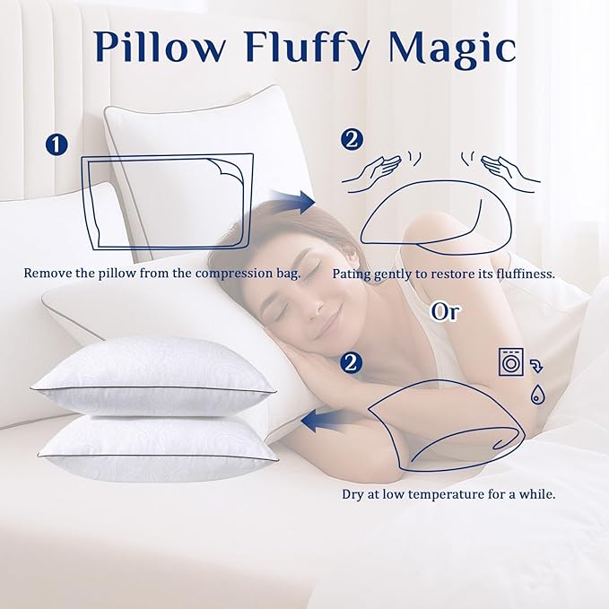 JOLLYVOGUE King Size Pillows for Sleeping, Soft and Supportive Bed Pillows with Down Alternative Filling for Side and Back Sleepers, Hotel Collection