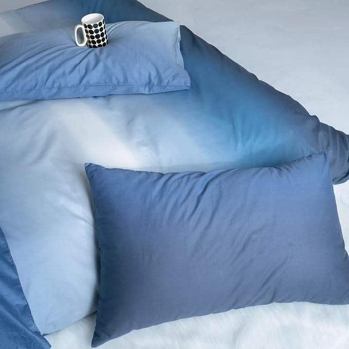 CLOTHKNOW Blue White Full Size Comforter Sets Blue Gradient Bedding Comforter Sets All Season Soft Comforters with 2 x Pillow Cases