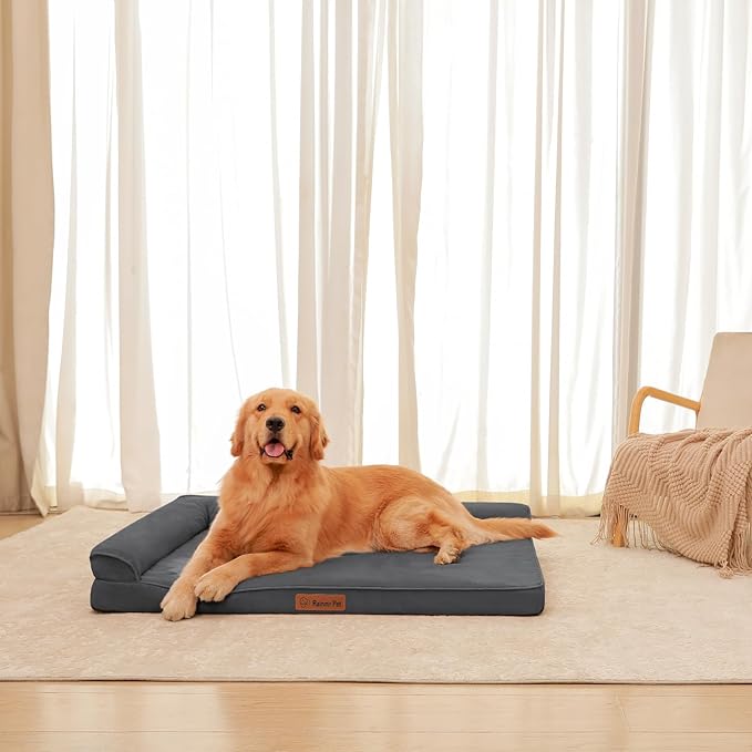 Orthopedic Dog Bed for Large Dogs, 41"x27"x6" Memory Foam Pet Bed with Washable Microsuede Cover, TPU Waterproof Liner & Nonskid Bottom, for Indoor, Outdoor, Crate & Car Use, Dark Grey