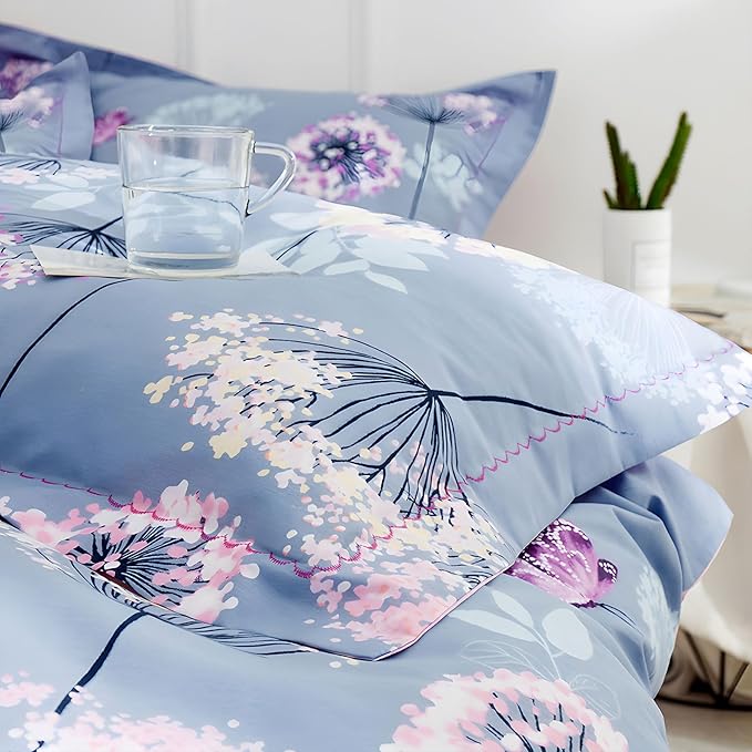 MKXI Purple Floral Comforter Set Dandelion Print Comforter Twin Set Cozy Patterned Comforter Reversible Flowers Bedding Set Twin Size
