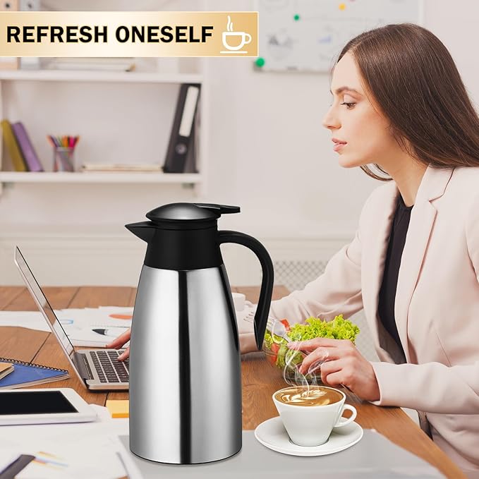 6 Pcs 68 oz Thermal Coffee Carafe Insulated Stainless Steel Coffee Carafe Double Walled Vacuum Thermal Pot Flask with 6 Brushes for Keeping Hot Water Milk Tea Home Office(Silver)