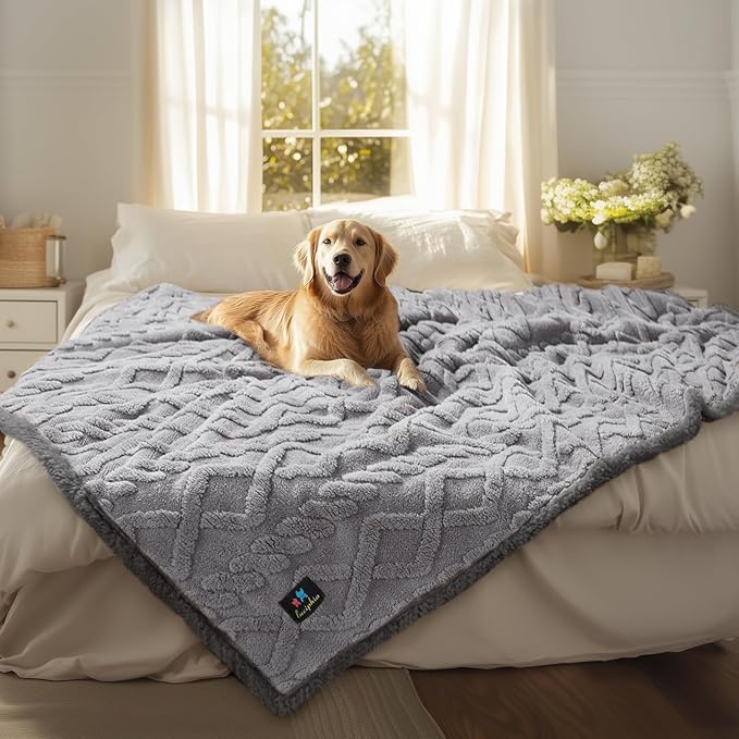 Luciphia Waterproof Pet Blanket, Liquid Pee Proof Dog Blanket for Sofa Bed Couch, Reversible Sherpa Fleece Furniture Protector Cover for Small Medium Large Dogs Cats, Light Grey King Size(90" x 82")