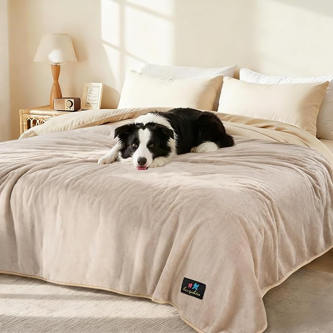 Luciphia Waterproof Pet Blanket, Liquid Pee Proof Dog Blanket for Sofa Bed Couch, Reversible Sherpa Fleece Furniture Protector Cover for Small Medium Large Dogs Cats, Khaki+Beige Small(40" x 28")