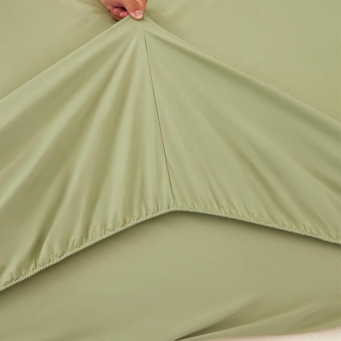 RYNGHIPY Olive Green Striped Bed Sets: 8 Pieces Soft Lightweight Bed in A Bag Full Size Microfiber Down Alternative Comforter Sets with Corner Loops (Full,Olive Green)