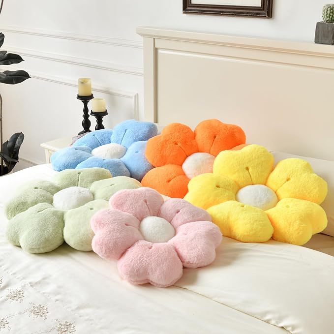 Flower Pillow, Flower Shaped Pillow Decorative Throw Pillows for Bed Couch, Cute Daisy Pillow Dorm Decor Floor Seating Cushion (Orange, 15 Inches)