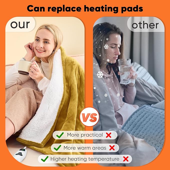 greenoak Heated Blanket Electric Full 72"X84", Heating Blankets with 10 Heat Levels 8 Hours Auto-Off, Soft Flannel Sherpa Fluffy House Warming Gifts for Grandma Seniors Mom,Brownish Yellow