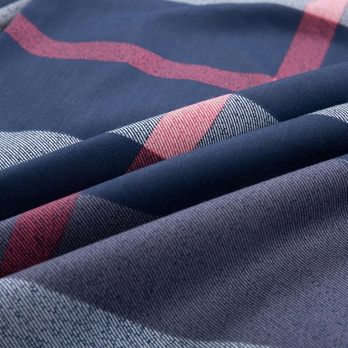 CLOTHKNOW Blue Plaid King Size Comforter Set 3Pcs Tartan Bedding Comforter Sets Soft Blue White Grey Red Comforter with 2 x Pillow Cases