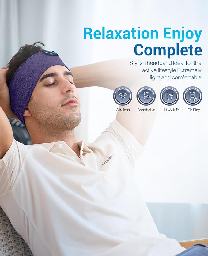 Voerou Sleep Headphones Bluetooth Headband - Adjustable Wireless Sports Sleeping Headphones with Upgraded Battery, Tech Gifts for Men Women Side Sleepers Office Nap, Travel, Yoga, Workout, Meditation