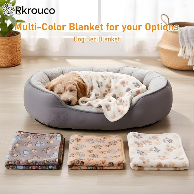 Three Piece Pet Blanket Set for Dogs Cats Soft Comfy Puppy and Kittens Bed Blanket Fluffy Fleece Pets Throw with Cute Patterns (Large 41x30 inch, Colored Paws)
