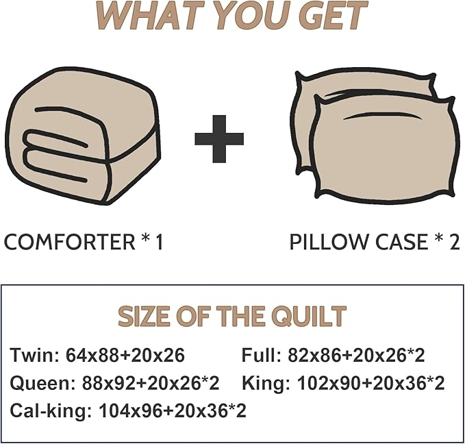Decroom Lightweight King Comforter Set with 2 Pillow Sham - 3 Pieces Set - Quilted Down Alternative Comforter/Duvet Insert for All Season - Beige - King Size