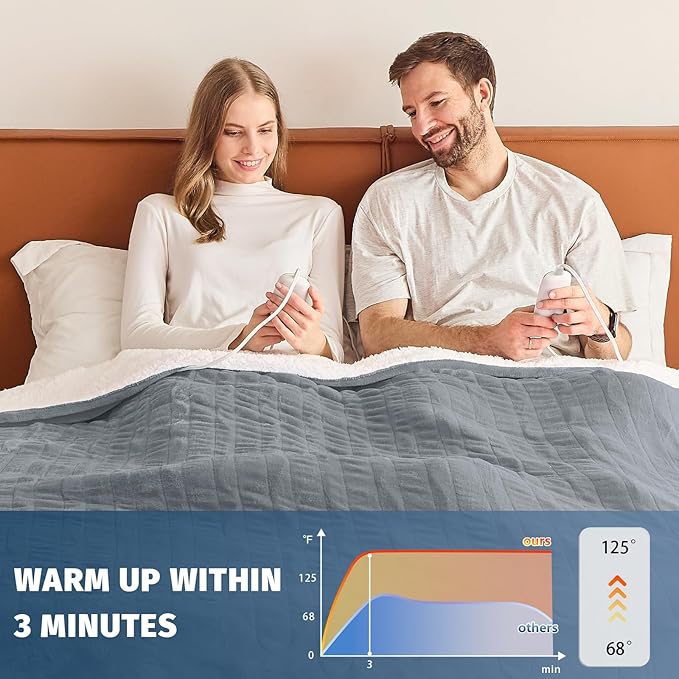 Heated Electric Blanket King Size - 90" x 100" Heating Blanket with Dual Control, 10 Heating Levels & 8 Hours Auto Off, Soft Warm Blanket, Christmas Birthday Gifts for Senior Grandma