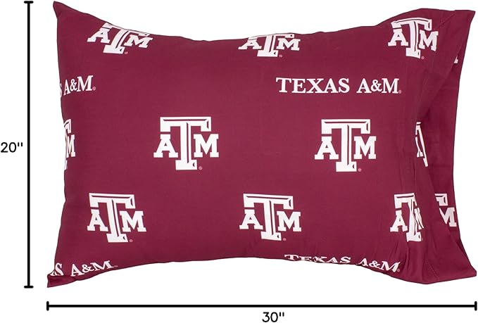 College Covers Everything Comfy Texas A&M Aggies Pillowcase Pair, Standard, 20" x 30", Includes 2 Pillowcases