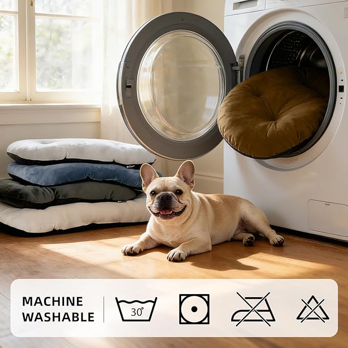 Washable Large Dog Bed for Medium & Large Breeds, Non-Slip Bottom & Plush Faux Silver Fox Fur Oval Cushion Pad for Big Dogs, Soft Mat for Crates, Brown, 41x27 Inch
