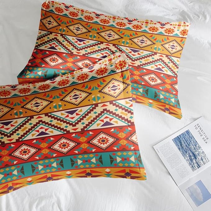 Comforter Set Twin Size, Colorful Tribal Mexico 5 Pcs Bedding for Kids and Adults, Mexican Aztec Sun Bed Sheet Sets with Fitted Sheet Pillowcase & Sham for Bedroom Bed Decor