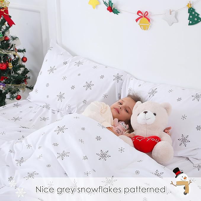 COTTEBED Snowflakes Christmas Comforter Queen, Snow White Warm Winter Comforter Sets Full Size Bedding Down Alternative with Pillowsham, Super Soft Cozy Brushed Lightweight but Warmth Polycotton Gift