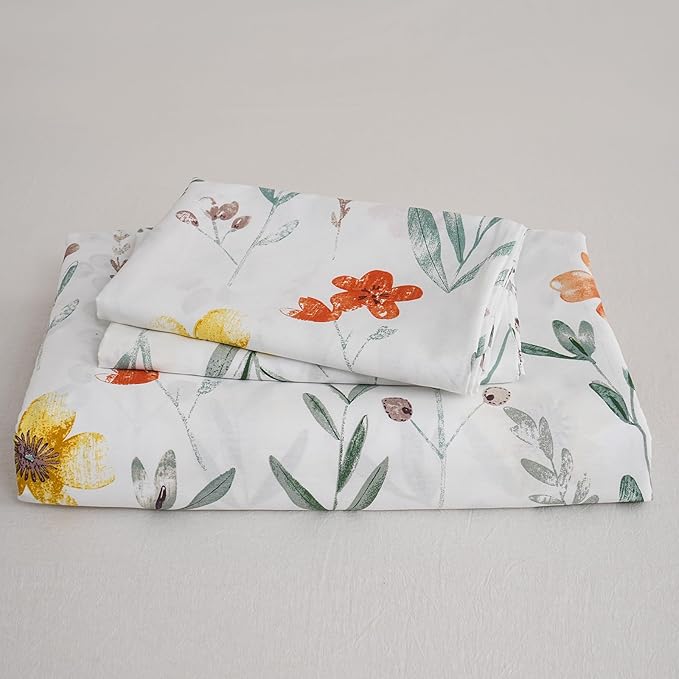 Floral Comforter Set Queen Size, 100% Nature Cotton 3 Pcs Garden Floral Aesthetic Bedding Set Ultra Soft&Breathable Cottagecore Botanical Comforter