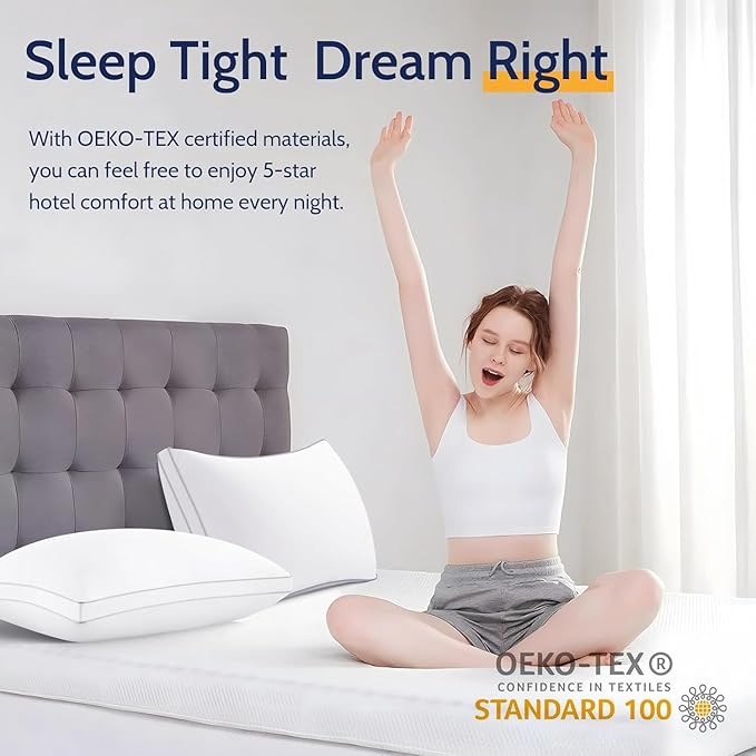 King Size Pillows Set of 4, Bed Pillows for Sleeping 4 Pack, Luxury Hotel Quality, Supportive King Pillows with Soft Down Alternative for Back Stomach Side Sleepers, Machine Washable