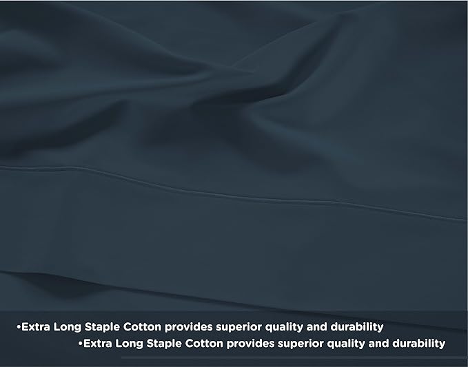 LANE LINEN 100% Cotton Sheets Queen Size – 600 Thread Count Naturally Cooling Queen Bed Set, Durable Bedding for Daily Use, Luxury Sateen Finish, Snug Fit 15" Deep Pocket Fitted Sheet – Estate Blue